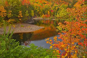 Canada, Nova Scotia. Indian Brook and forest in autumn. Credit as Canada, Nova Scotia. Indian Brook and forest in autumn. Credit as
