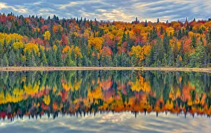 Canada, Quebec, La Mauricie National Park. Autumn colors reflected in Lac Modene Canada, Quebec, La Mauricie National Park. Autumn colors reflected in Lac Modene