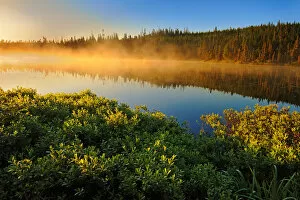 Images Dated 9th July 2009: Canada, Quebec, Lac A Thompson. Sunrise mist on lake