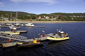 Canada, Quebec, Tadoussac, Baie de Tadoussac. Whale watching boats. IMAGE RESTRICTED Canada, Quebec, Tadoussac, Baie de Tadoussac. Whale watching boats. IMAGE RESTRICTED