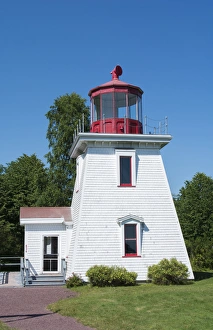 Canada St Martins New Brunswick white tourist lighthouse in small fishing and lobster Canada St Martins New Brunswick white tourist lighthouse in small fishing and lobster