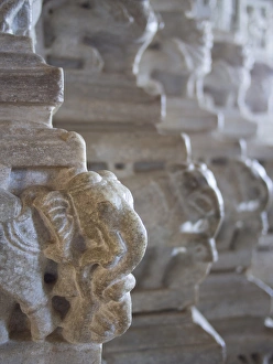 Carved elephant sculpture on columns of temple at Ranakpur, Rajasthan, India Carved elephant sculpture on columns of temple at Ranakpur, Rajasthan, India