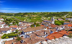 Castle Wals Countryside Farmland Medieval Town Santa Marica Church Obidos Portugal Castle Wals Countryside Farmland Medieval Town Santa Marica Church Obidos Portugal