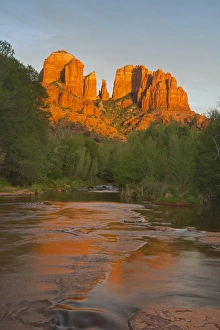 Cathedral Rocks reflect into Oak Creek from Red Rock Crossing in Sedona, Arizona, USA Cathedral Rocks reflect into Oak Creek from Red Rock Crossing in Sedona, Arizona, USA