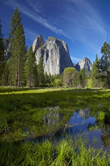 Cathedral Rocks reflected in a pond in Yosemite Valley, Yosemite National Park, California Cathedral Rocks reflected in a pond in Yosemite Valley, Yosemite National Park, California