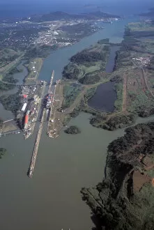 Lock Gallery: Central America, Panama, Panama Canal. Miraflores Locks, aerial view