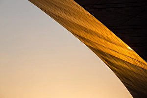 China, Beijing, Setting sun lights curved exterior roof line at Beijing International China, Beijing, Setting sun lights curved exterior roof line at Beijing International