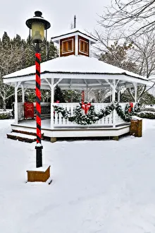 Christmas time and snow covering park in town of Snoqualmie, Washington State Christmas time and snow covering park in town of Snoqualmie, Washington State