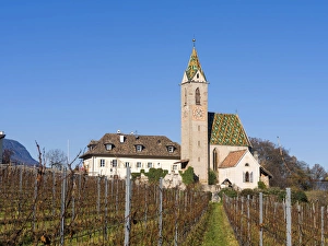 The church of Altenburg (Castelvecchio) high above Kaltern (Caldaro).Europe, Central Europe The church of Altenburg (Castelvecchio) high above Kaltern (Caldaro).Europe, Central Europe