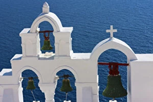 Aegean Sea Gallery: Church bell tower on the coast of Aegean Sea. Oia, Santorini Island, Greece