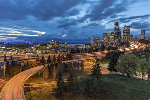 City skyline and Interstate 90 and 5 from Rizal Bridge in downtown Seattle, Washington State City skyline and Interstate 90 and 5 from Rizal Bridge in downtown Seattle, Washington State