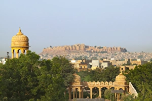 Cityscape of traditional architecture, Jasailmer Fort in the distance, Jaisalmer Cityscape of traditional architecture, Jasailmer Fort in the distance, Jaisalmer