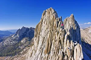 Climbers on the classic traverse of Matthes Crest, Yosemite National Park, California, USA Climbers on the classic traverse of Matthes Crest, Yosemite National Park, California, USA