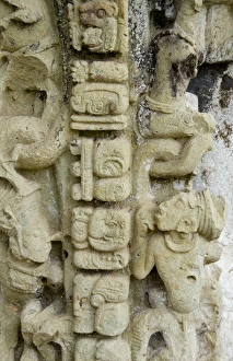 Close up of the old mask ruins at famous Mayan temples of Copan Honduras in Central Close up of the old mask ruins at famous Mayan temples of Copan Honduras in Central