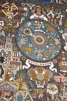 Central Library Gallery: A close up view of the exterior stone mosaic mural on the Central Library on the