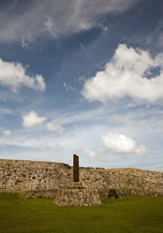Clouds drift over the stone walled fortifications of Okinawa Japans historic Nakagusuku Castle Clouds drift over the stone walled fortifications of Okinawa Japans historic Nakagusuku Castle