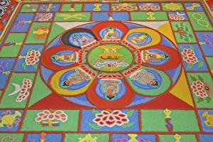 Colored sand mandala created by Buddhist monk Colored sand mandala created by Buddhist monk