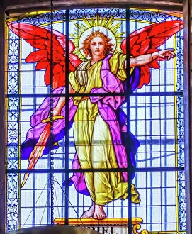 Monument Gallery: Colorful Archangel Uriel Stained glass Cathedral Puebla, Mexico
