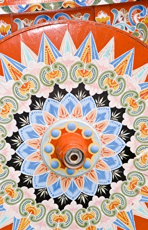 Colorful close up of famous wheel for carriages that are traditional in and around Colorful close up of famous wheel for carriages that are traditional in and around