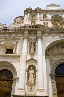 Colorful famous main church called Cathedral de Santiago in tourist village of Antigua Colorful famous main church called Cathedral de Santiago in tourist village of Antigua