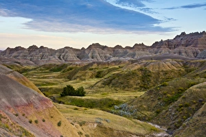 Colorful hills at sunset, Badlands Loop Trail, Badlanads National Park, South Dakota, USA Colorful hills at sunset, Badlands Loop Trail, Badlanads National Park, South Dakota, USA