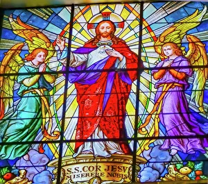 Colorful Jesus Archangels Stained glass Cathedral Puebla, Mexico Colorful Jesus Archangels Stained glass Cathedral Puebla, Mexico