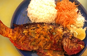Colorful local fish food at La Digue in the Seychelle Islands of Africa Colorful local fish food at La Digue in the Seychelle Islands of Africa