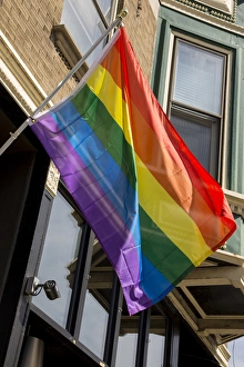 Colorful rainbow flag on Halsted Street in Boystown the gay neighborhood Colorful rainbow flag on Halsted Street in Boystown the gay neighborhood