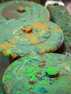 Colors all over container lid in Jaipur, Rajasthan, India Colors all over container lid in Jaipur, Rajasthan, India