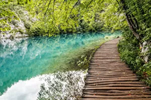 Balkan Peninsula Gallery: Croatia. Central Croatia. Plitvice Lakes National Park. Walkway along the water in