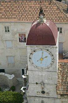 CROATIA, Central Dalmatia, TROGIR. View of Town Hall & TROGIR from the CROATIA, Central Dalmatia, TROGIR. View of Town Hall & TROGIR from the