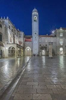 Croatia, Dubrovinik, Stradun and Bell Tower at Dawn Croatia, Dubrovinik, Stradun and Bell Tower at Dawn