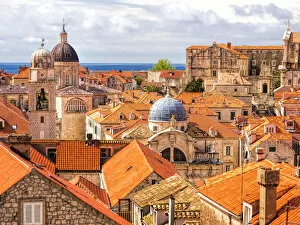 Clock Tower Gallery: Croatia, Dubrovnik. Red roofs and domes of the old city