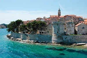 Croatia - view of Korcula town on Island of Korcula from Dubrovnik-Hvar Jadrolinija Croatia - view of Korcula town on Island of Korcula from Dubrovnik-Hvar Jadrolinija