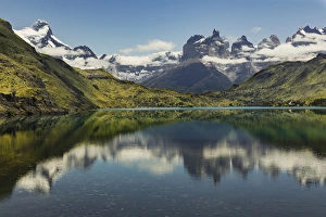 Cuernos del Paine (Horns of Paine) reflecting on lake, Torres del Paine National Park Cuernos del Paine (Horns of Paine) reflecting on lake, Torres del Paine National Park