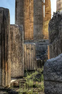 Details of columns on the Parthenon on the Acropolis in Athens, Greece Details of columns on the Parthenon on the Acropolis in Athens, Greece