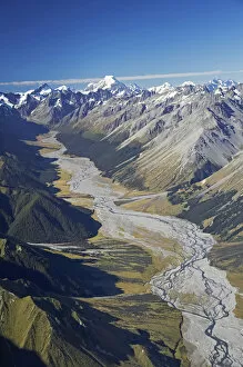 Braided River Gallery: Dobson River and Aoraki / Mt Cook, South Island, New Zealand - aerial