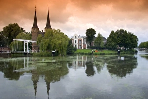 The Eastern Gate and centre along a canal in the city of Delft in the province of South The Eastern Gate and centre along a canal in the city of Delft in the province of South