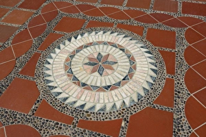Ecuador, Pichincha, Quito. Geometric tile floor, Rincon de Puembo, Manuel Burbano Ecuador, Pichincha, Quito. Geometric tile floor, Rincon de Puembo, Manuel Burbano