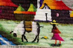 Images Dated 4th August 2012: Ecuador, Quito area, Otavalo Handicraft Market. Detail of traditional wool souvenir rug