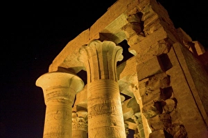Egypt, Kom Ombo. Illuminated ruins and columns of 2nd Century BC Kom Ombo Temple Egypt, Kom Ombo. Illuminated ruins and columns of 2nd Century BC Kom Ombo Temple