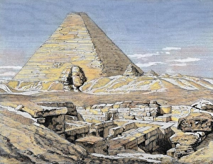 Egypt. Pyramids and Sphinx. Colored engraving, 1879 Egypt. Pyramids and Sphinx. Colored engraving, 1879