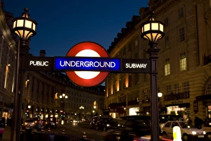 England, London. Underground Tube entrance at twilight England, London. Underground Tube entrance at twilight