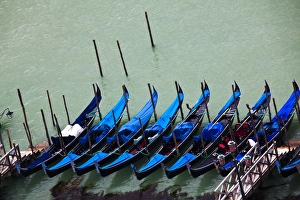 Euorpe; Italy; Venice; View of Gondolas Tied at dock from above Euorpe; Italy; Venice; View of Gondolas Tied at dock from above