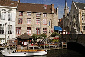 Europe, Belgium, Brugges. Canal cafe of Brugges Europe, Belgium, Brugges. Canal cafe of Brugges