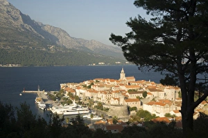 Europe, Croatia, Dalmatia, Korcula Island, Korcula town. View of town and Adriatic Sea Europe, Croatia, Dalmatia, Korcula Island, Korcula town. View of town and Adriatic Sea