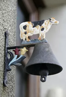 Images Dated 28th April 2008: Europe, France, Loire. Doorbell with cow design, Ecluse 28 Argenvieres, Rue Saint-Martin
