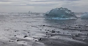 Europe, Iceland. Iceberg pieces from Jokulsarlon Lagoon washed onto black sand beach by storm Europe, Iceland. Iceberg pieces from Jokulsarlon Lagoon washed onto black sand beach by storm