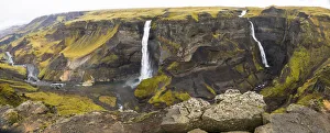 Europe, Iceland. View of Haifoss and Granni waterfalls on the Fossa river in the southern Europe, Iceland. View of Haifoss and Granni waterfalls on the Fossa river in the southern