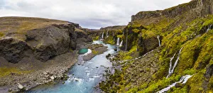 Europe, Iceland. View of Hrauneyjafoss, a group of waterfalls in the central highlands Europe, Iceland. View of Hrauneyjafoss, a group of waterfalls in the central highlands